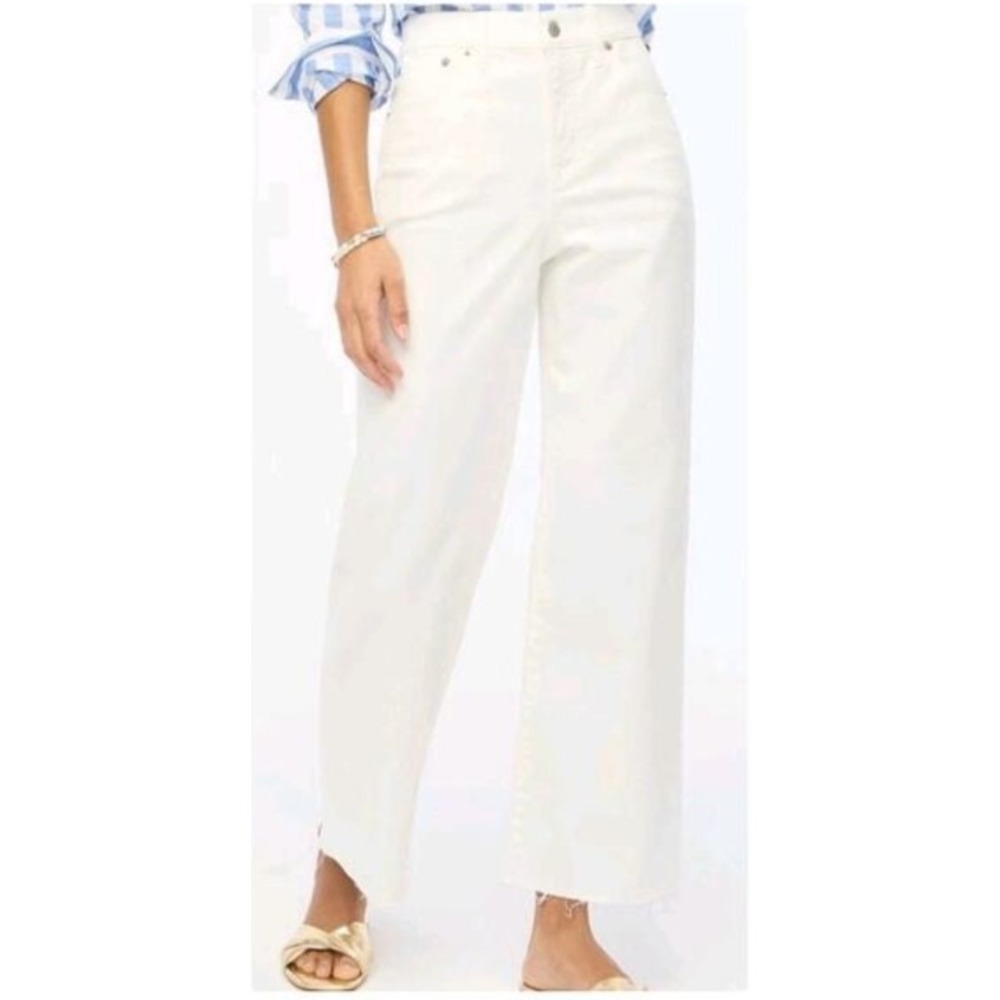 J.Crew Wide Leg Crop Jeans 25 Swan White Denim High Rise Raw Hem BR051 NEW $118